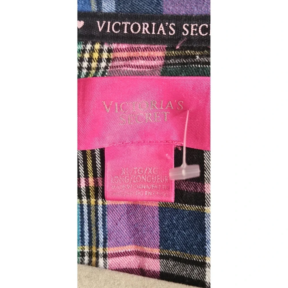 Victoria's Secret 2pc set Pajamas metallic silver plaid‎ cotton button womens XL